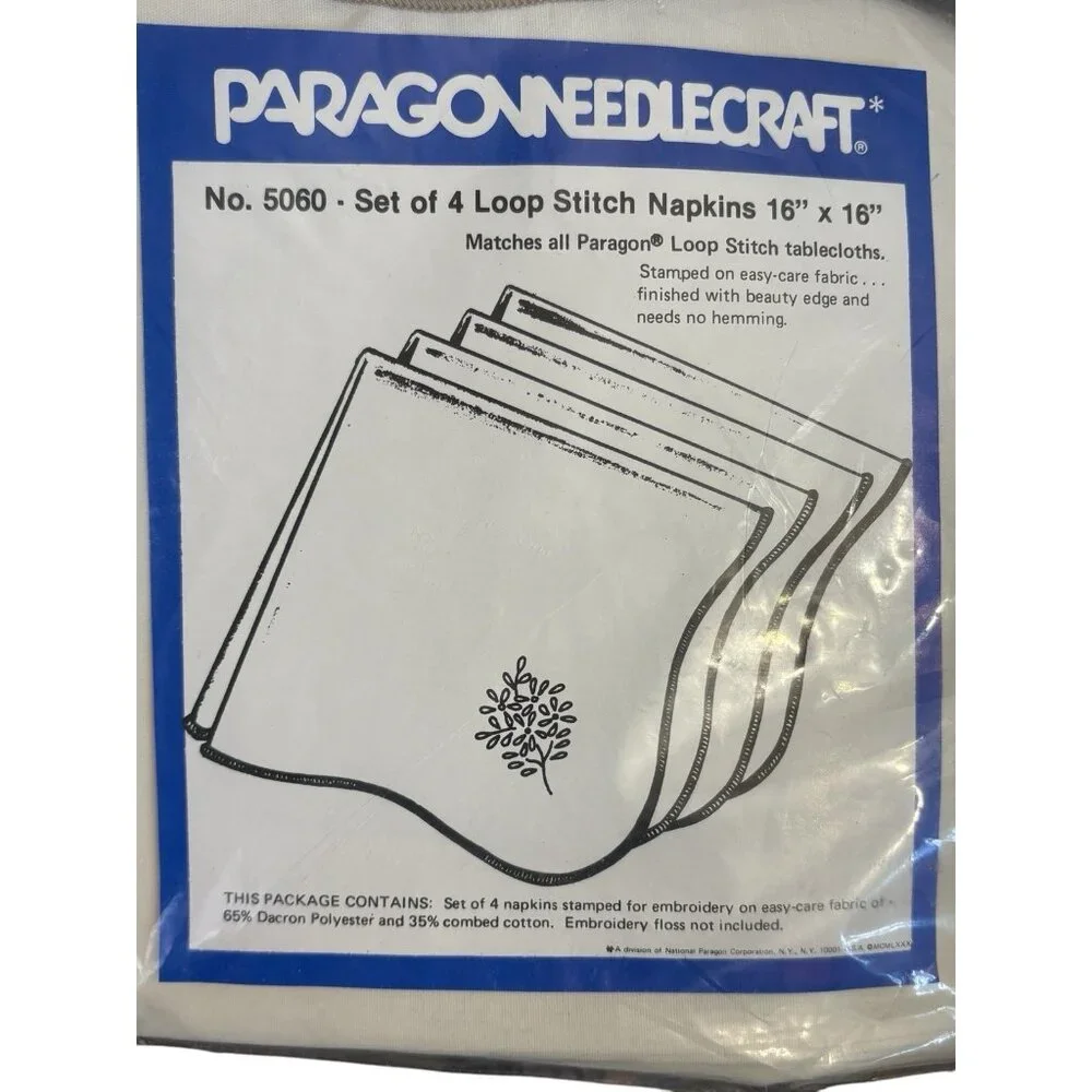 VTG Paragon Needlecraft Cross Loop Stitch Table Napkins 16”x16” 2 Packs Of 4 NOS